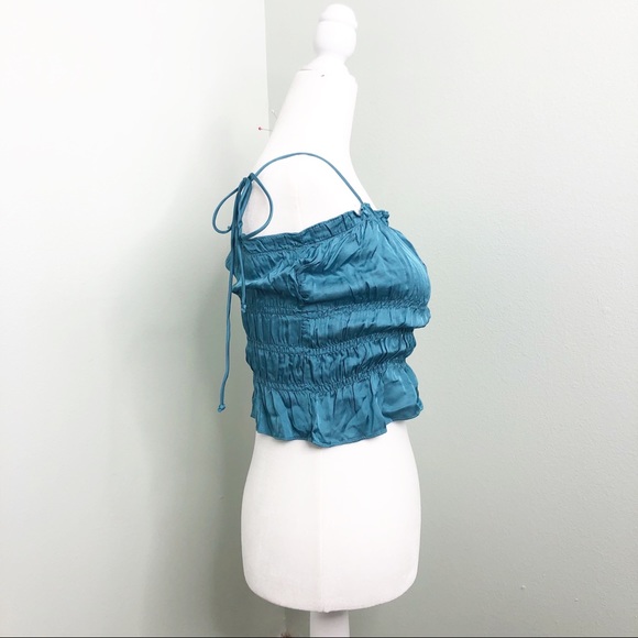 Olivaceous Crop Top Y2K Teal Blue Ruffle Sleeveless - Picture 5 of 13